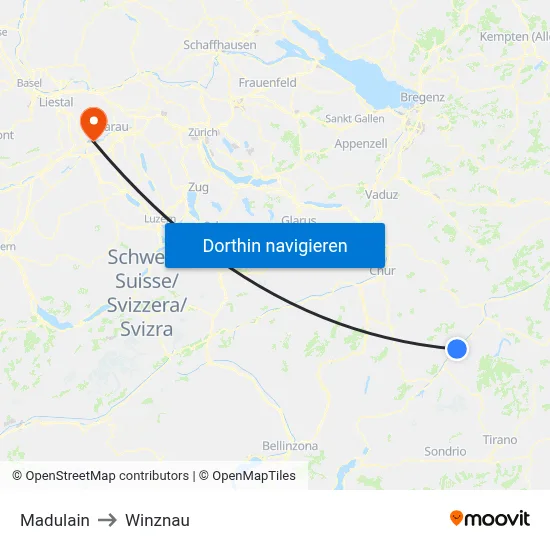 Madulain to Winznau map