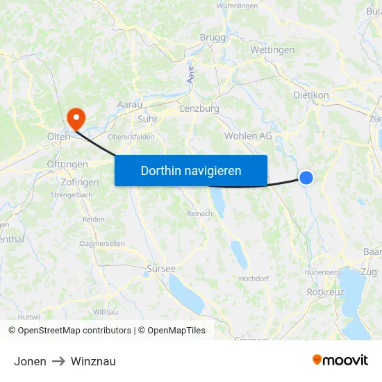 Jonen to Winznau map