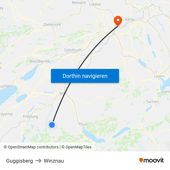 Guggisberg to Winznau map