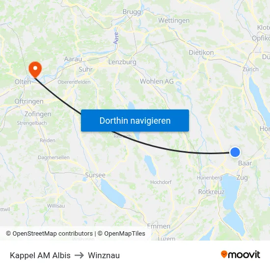 Kappel AM Albis to Winznau map