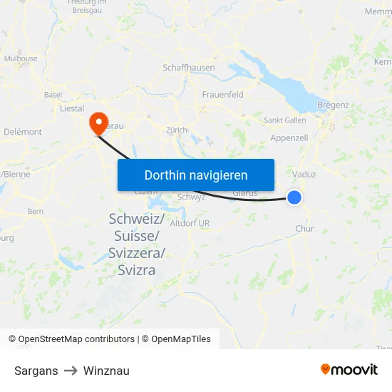 Sargans to Winznau map
