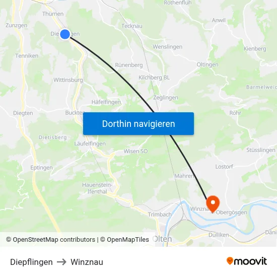 Diepflingen to Winznau map