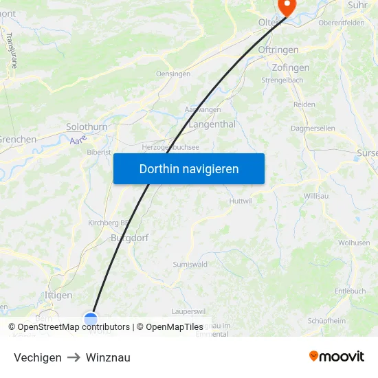 Vechigen to Winznau map