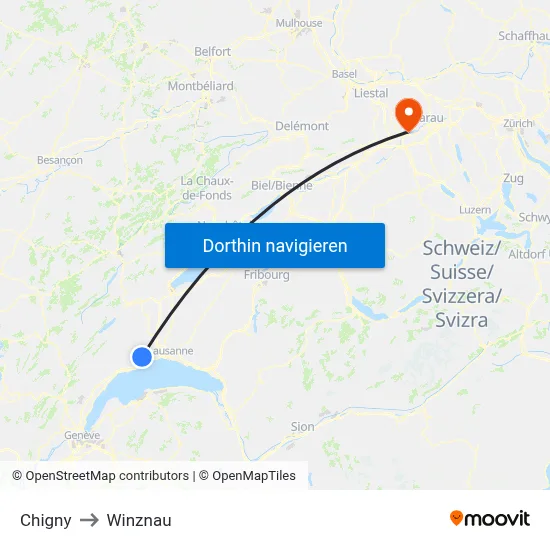 Chigny to Winznau map