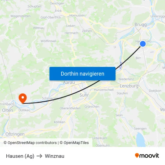Hausen (Ag) to Winznau map