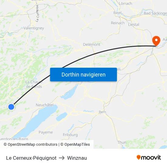Le Cerneux-Péquignot to Winznau map