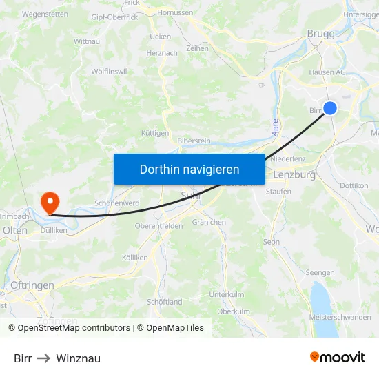 Birr to Winznau map