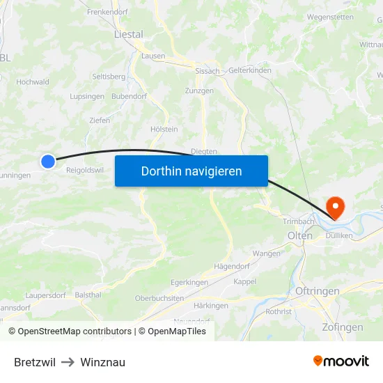 Bretzwil to Winznau map