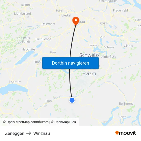 Zeneggen to Winznau map