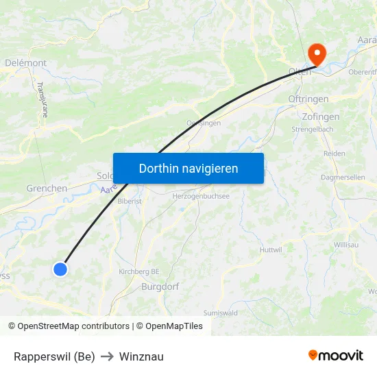 Rapperswil (Be) to Winznau map