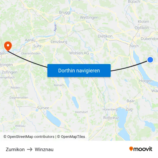 Zumikon to Winznau map