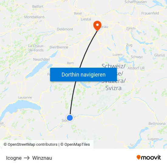 Icogne to Winznau map