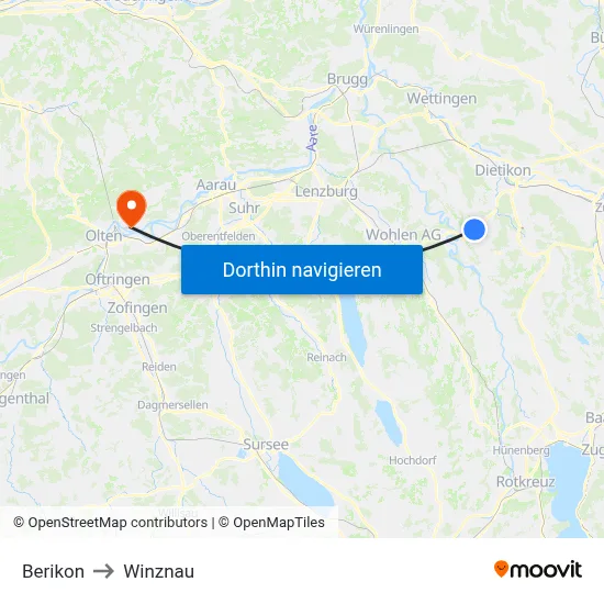Berikon to Winznau map