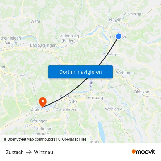 Zurzach to Winznau map