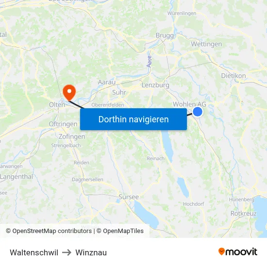 Waltenschwil to Winznau map