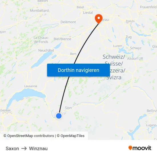 Saxon to Winznau map