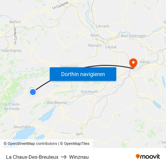 La Chaux-Des-Breuleux to Winznau map