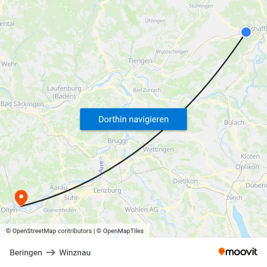 Beringen to Winznau map