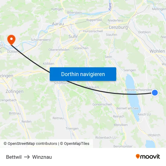 Bettwil to Winznau map