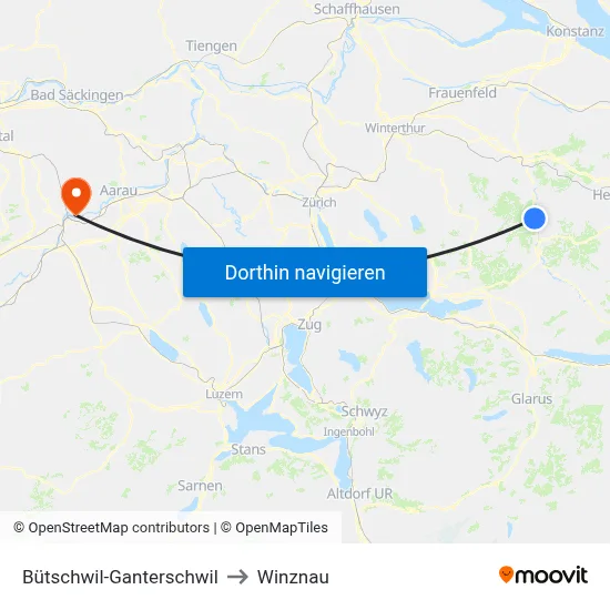Bütschwil-Ganterschwil to Winznau map
