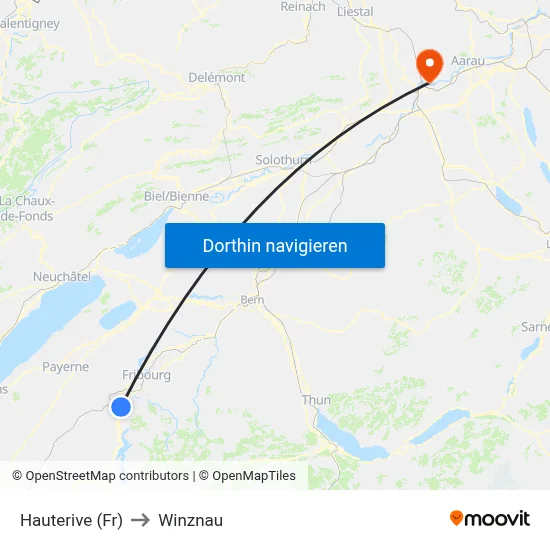 Hauterive (Fr) to Winznau map