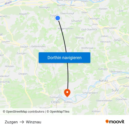 Zuzgen to Winznau map