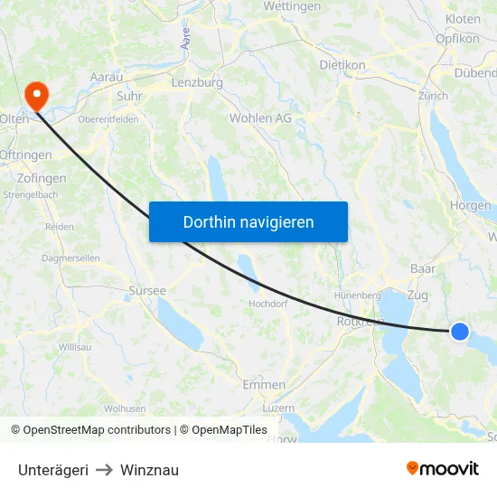 Unterägeri to Winznau map