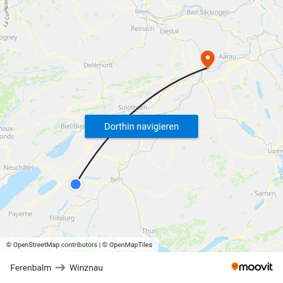 Ferenbalm to Winznau map