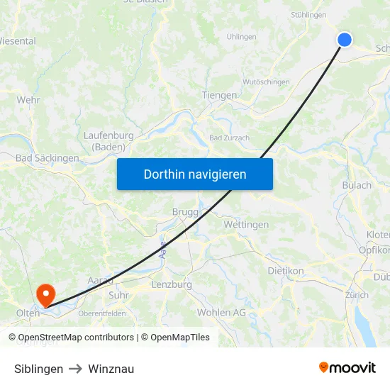 Siblingen to Winznau map