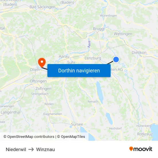 Niederwil to Winznau map