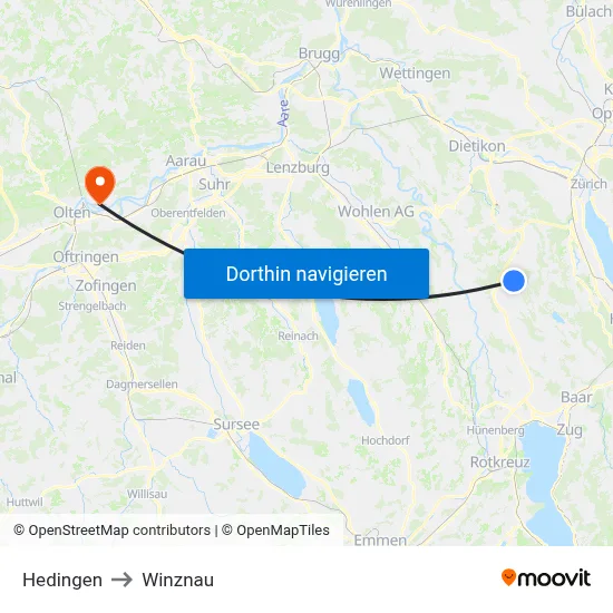 Hedingen to Winznau map