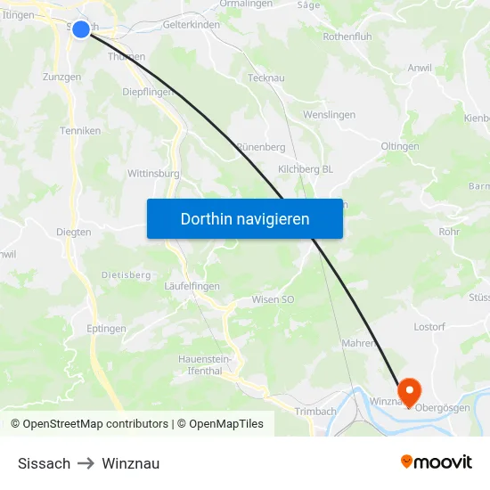 Sissach to Winznau map