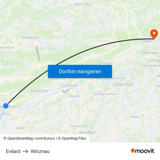 Evilard to Winznau map