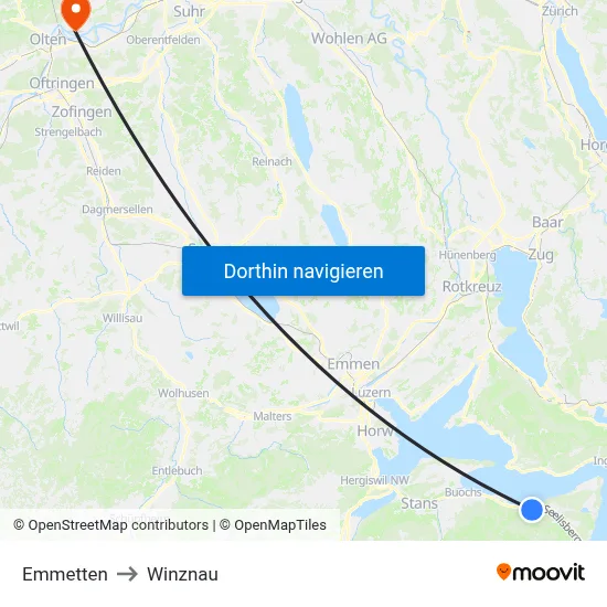 Emmetten to Winznau map