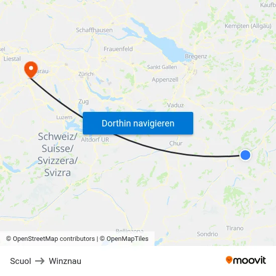 Scuol to Winznau map