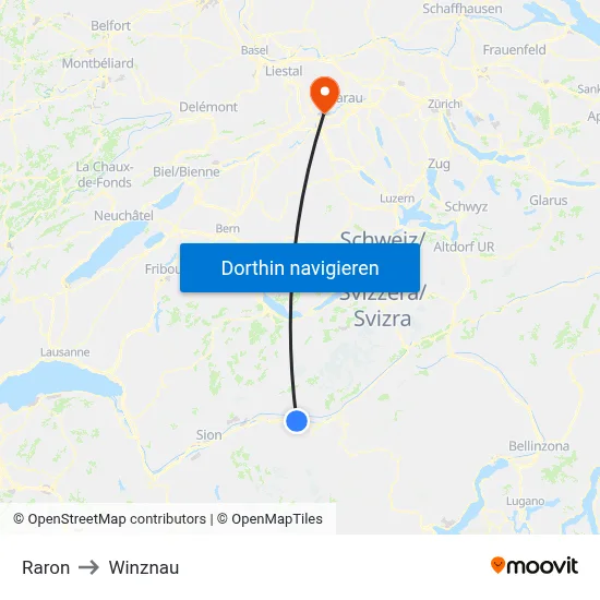 Raron to Winznau map
