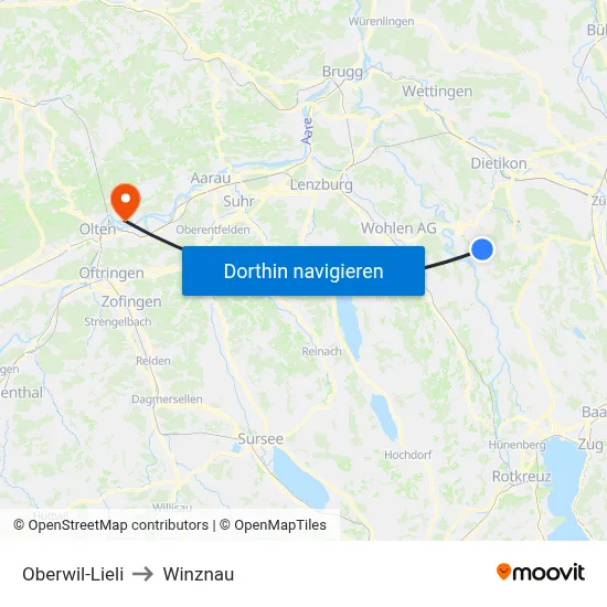 Oberwil-Lieli to Winznau map