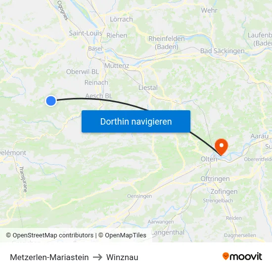 Metzerlen-Mariastein to Winznau map