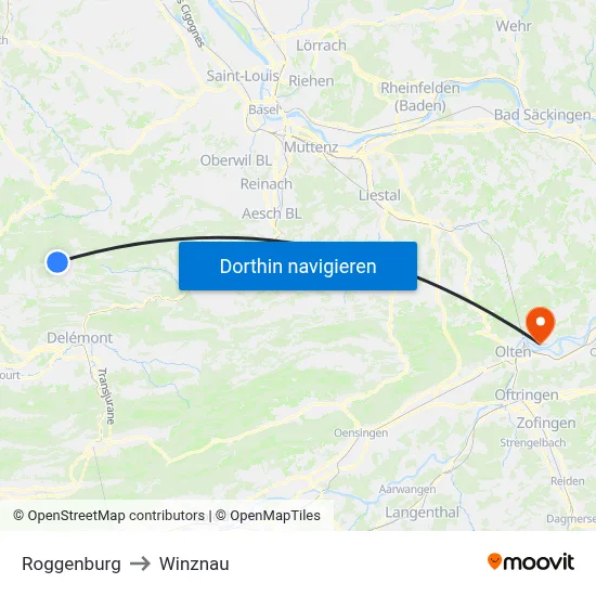 Roggenburg to Winznau map