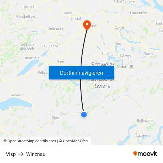 Visp to Winznau map