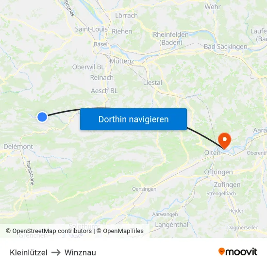 Kleinlützel to Winznau map