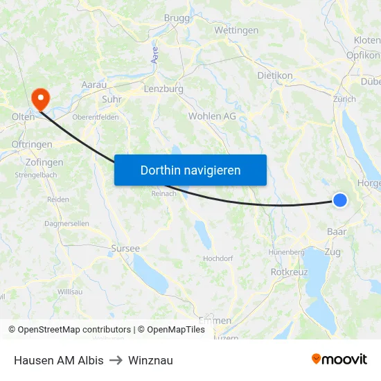 Hausen AM Albis to Winznau map