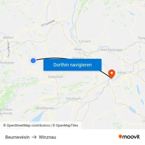 Beurnevésin to Winznau map