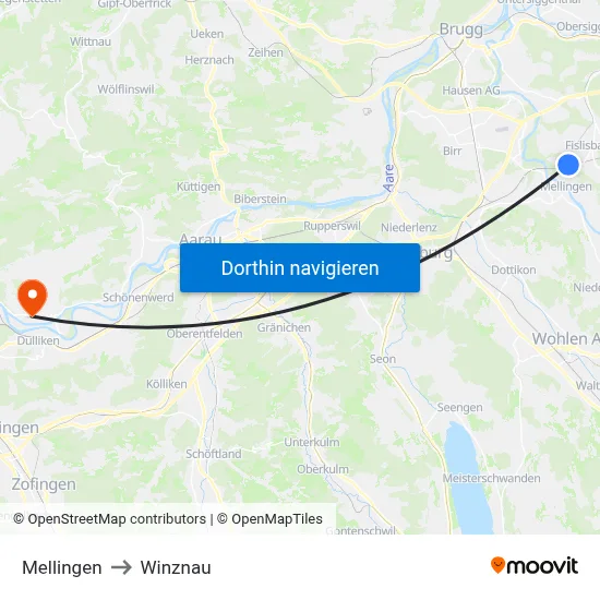Mellingen to Winznau map