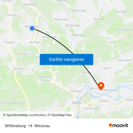 Wittinsburg to Winznau map