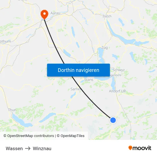 Wassen to Winznau map