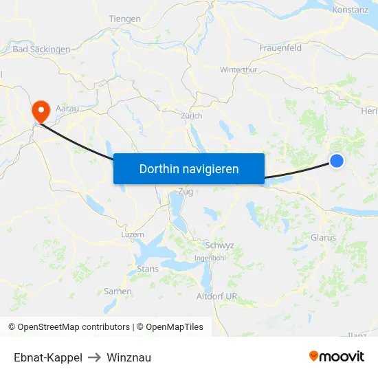 Ebnat-Kappel to Winznau map