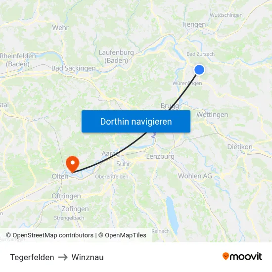 Tegerfelden to Winznau map