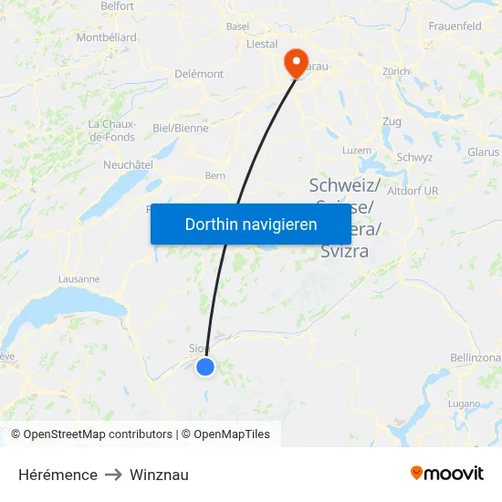 Hérémence to Winznau map