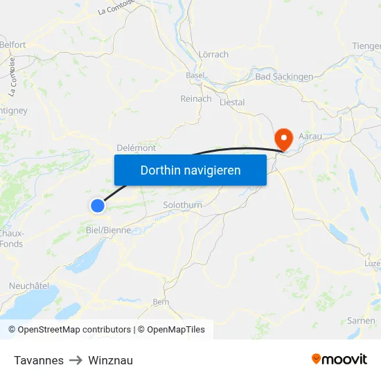 Tavannes to Winznau map